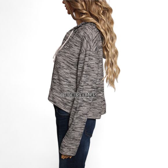 Saturday Sunday Anthropologie Rehearsal Cropped Hoodie Sweatshirt Gray Size L - Picture 3 of 11